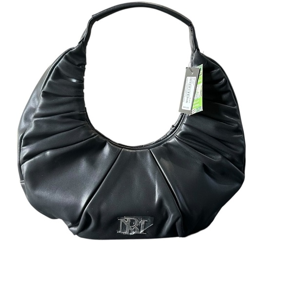 Badgley Mischka NWT Black Vegan Leather Pleats Moon Hobo Bag - Picture 2 of 12